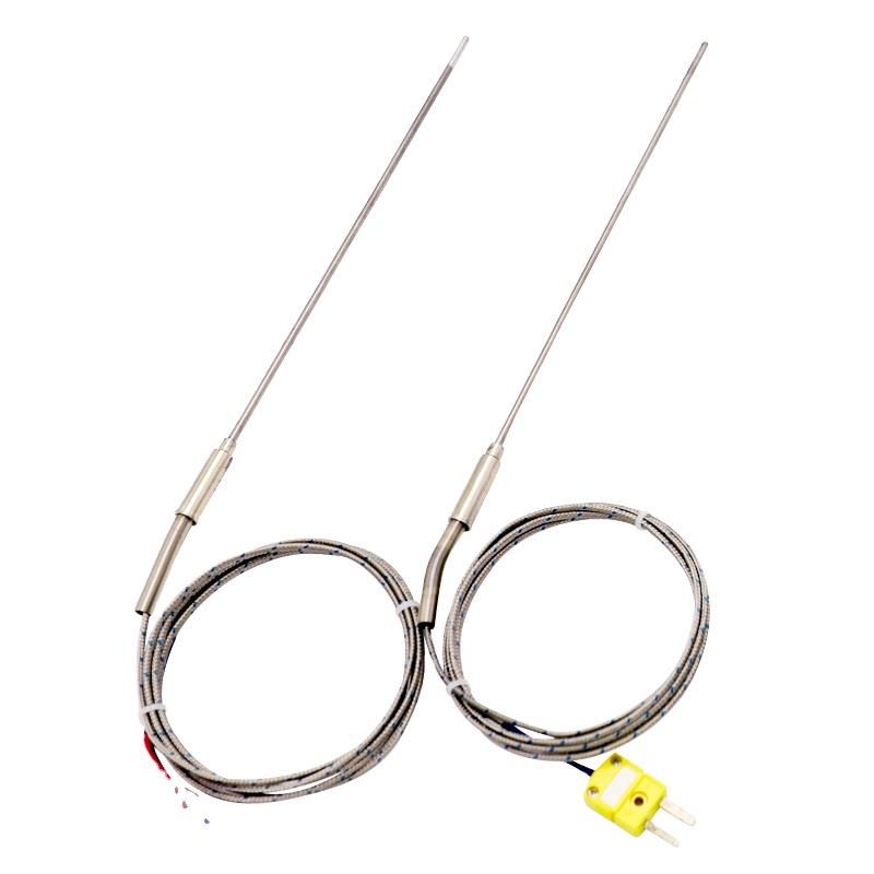 Needle-armoured flexible thermocouple, Type K, 2-wire, high-temperature, high-precision thermocouple with extended PT100 RTD sensor