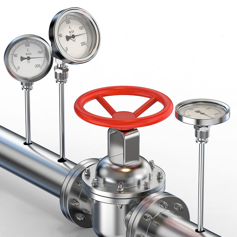 Industrial axial-radial type custom length 1/2 thread 304 stainless steel 1.6 precision pointer-type bimetallic thermometer