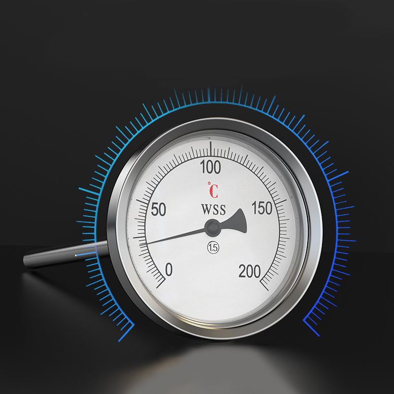 Industrial axial-radial type custom length 1/2 thread 304 stainless steel 1.6 precision pointer-type bimetallic thermometer