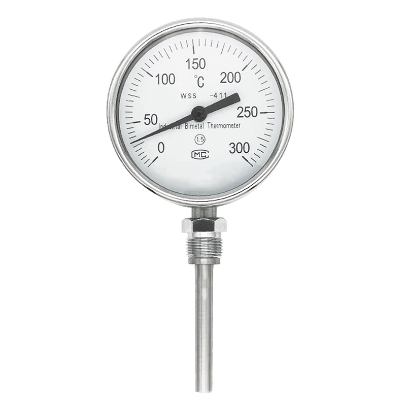 Industrial axial-radial type custom length 1/2 thread 304 stainless steel 1.6 precision pointer-type bimetallic thermometer