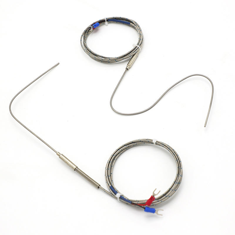 Needle-armoured flexible thermocouple, Type K, 2-wire, high-temperature, high-precision thermocouple with extended PT100 RTD sensor