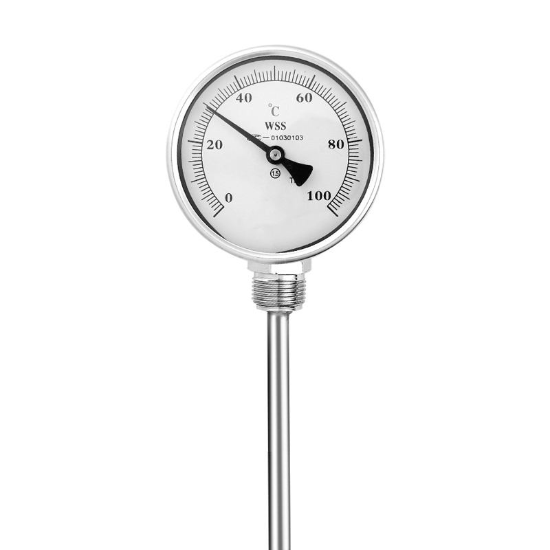 Industrial axial-radial type custom length 1/2 thread 304 stainless steel 1.6 precision pointer-type bimetallic thermometer