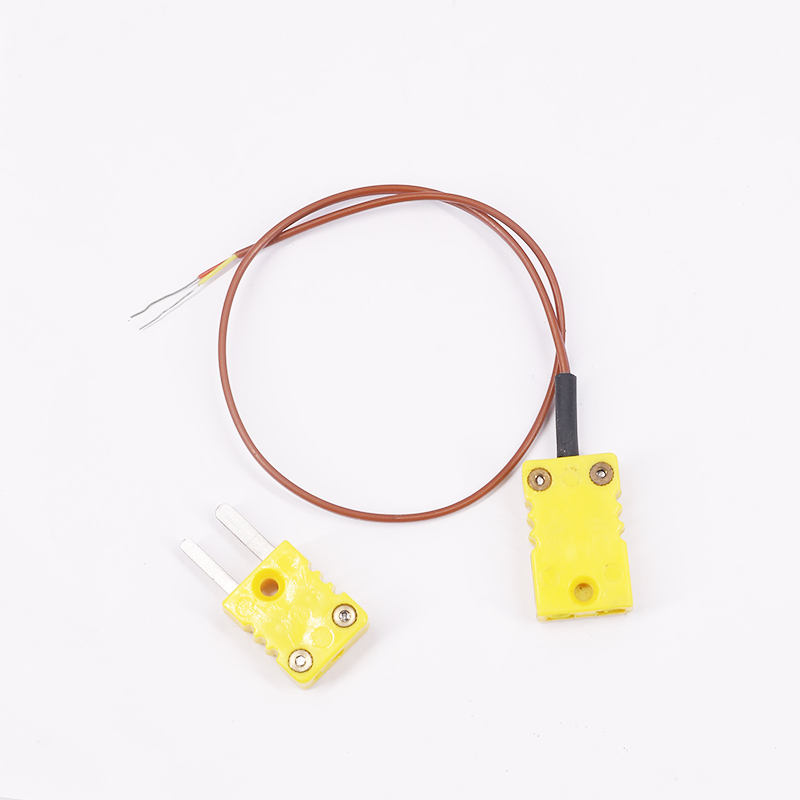 Brown PTFE-sheathed temperature measurement 2-wire thermocouple extension cable with thermocouple plug for direct contact K-type sensor