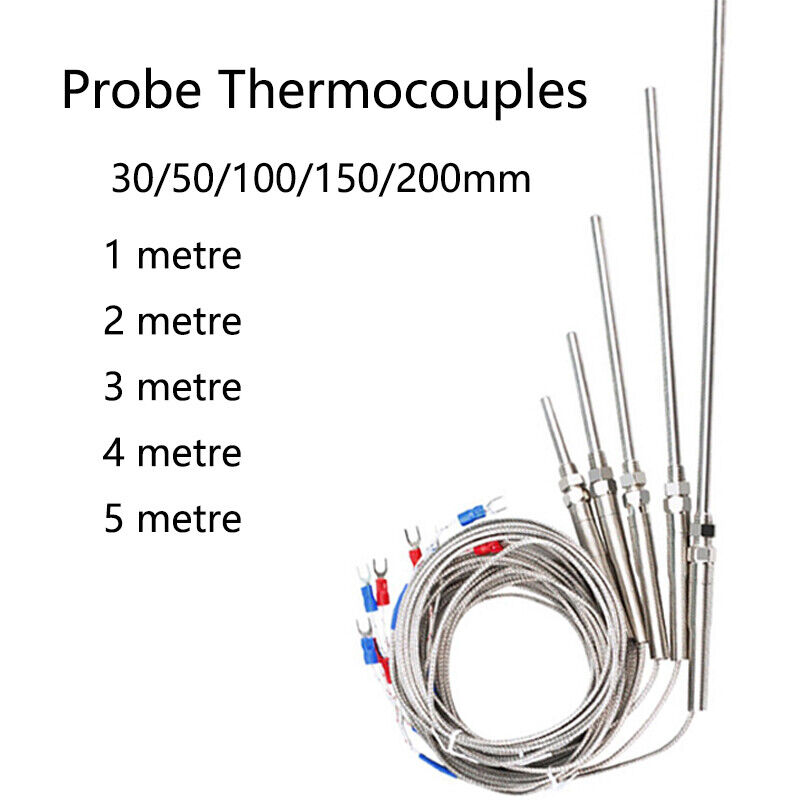 Needle-armoured flexible thermocouple, Type K, 2-wire, high-temperature, high-precision thermocouple with extended PT100 RTD sensor